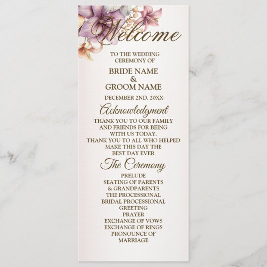 Welkom Feest Waterverf Boho Roze Bloemen Programmakaart (Voorkant)