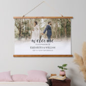Welkom, fijn modern script, foto-bruiloft hangend wandkleed (Slaapkamer)
