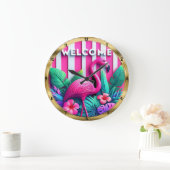 Welkom Flamingo Tropical Stripe Grote Klok (Huis)