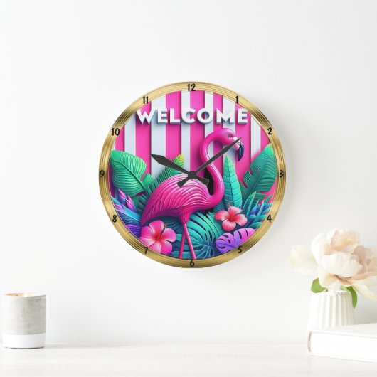 Welkom Flamingo Tropical Stripe Grote Klok (Huis)