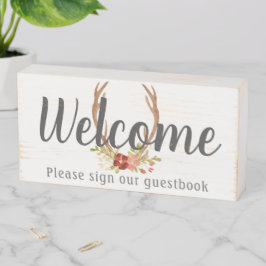Welkom Floral Antlers Guestbook Houten Kist Print