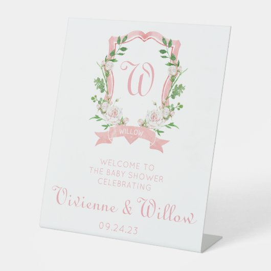 Welkom Floral Crest Shower Reclamebord Met Voetstuk (Voorkant)