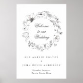 Welkom Floral Monogram Sketched Wedding Poster (Voorkant)