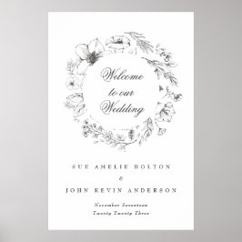 Welkom Floral Monogram Sketched Wedding Poster