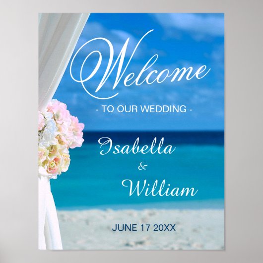 Welkom | Floral Ocean Beach Summer Weddenschap Poster (Voorkant)