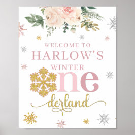Welkom Floral Snowflake ONEderland Birthday Sign Poster