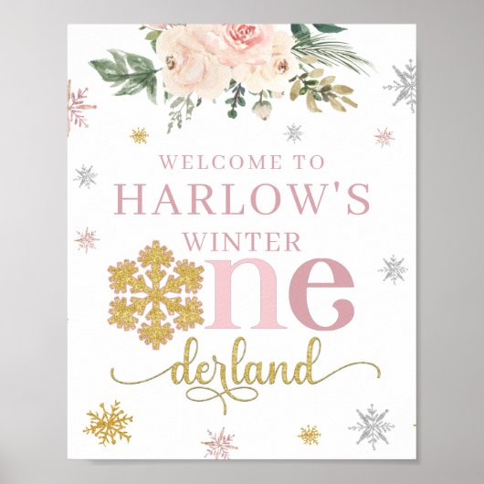 Welkom Floral Snowflake ONEderland Birthday Sign Poster (Voorkant)