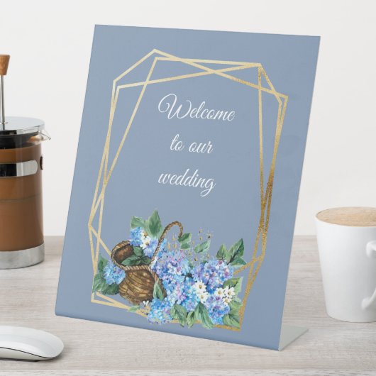 Welkom florasjesblauw Hydrangeas mandje Reclamebord Met Voetstuk (Insitu)