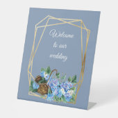 Welkom florasjesblauw Hydrangeas mandje Reclamebord Met Voetstuk (Voorkant)