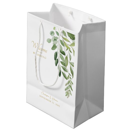 Welkom Foliage Gold Text voor bruiloft Medium Cadeauzakje (Achterkant Gekanteld)
