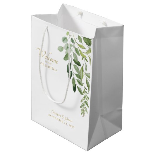 Welkom Foliage Gold Text voor bruiloft Medium Cadeauzakje (Voorkant Gekanteld)