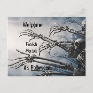 Welkom Foolish Mortals Zombie Skeleton Scary Briefkaart