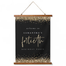 Welkom Fortieth Gold Glitter Name Black
