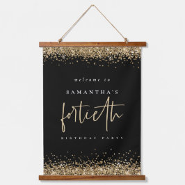 Welkom Fortieth Gold Glitter Name Black Hangend Wandkleed