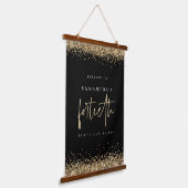 Welkom Fortieth Gold Glitter Name Black Hangend Wandkleed (Gebogen)