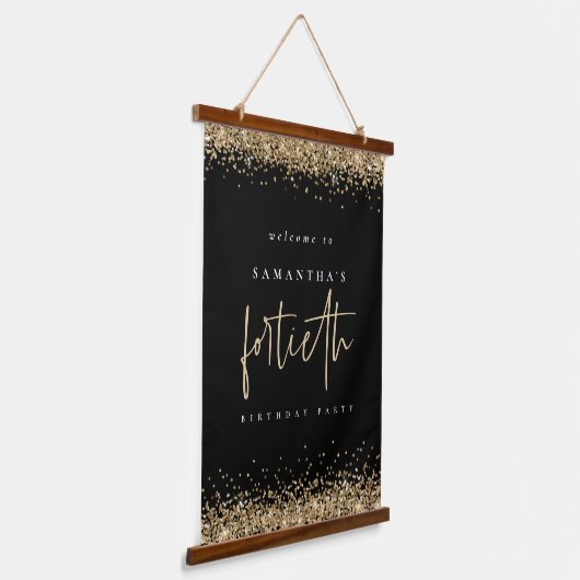 Welkom Fortieth Gold Glitter Name Black Hangend Wandkleed