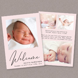 Welkom Foto Collage Baby Girl Pink Birth Aankondiging