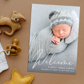 Welkom Foto Collage White Script Birth Aankondiging