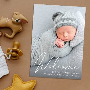Welkom Foto Collage White Script Birth Aankondiging