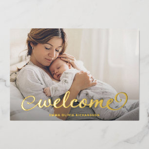 Welkom Foto   Geboorteaankondiging Baby Goud Folie Uitnodiging