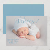 Welkom Foto Stats Script Baby Blue Birth Aankondiging (Voorkant / Achterkant)