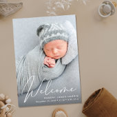 Welkom foto White Script Birth Aankondiging