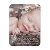 Welkom Foto White Script Birth Notice Magneet (Verticaal)