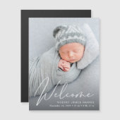 Welkom Foto White Script Birth Notice Magnetische Uitnodiging (Voorkant / Achterkant)