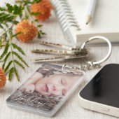 Welkom Foto White Script Birth Notice Sleutelhanger (Voorkant Rechts)