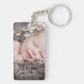 Welkom Foto White Script Birth Notice Sleutelhanger (achterkant)