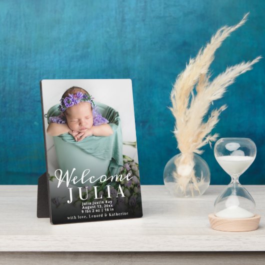 Welkom Fotocollage Wit Script Geboorte Aankondigin Fotoplaat (Zijkant)
