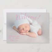 Welkom Fotoscript Baby Girl Pink Birth Aankondiging (Voorkant)