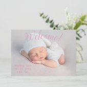 Welkom Fotoscript Baby Girl Pink Birth Aankondiging (Staand voorkant)
