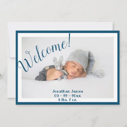 Welkom Fotoscript Blauwe Stats Birth Aankondiging (Voorkant)