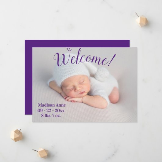 Welkom Fotoscript Genderneutrale geboorte Aankondiging (Voorkant / Achterkant in situ)