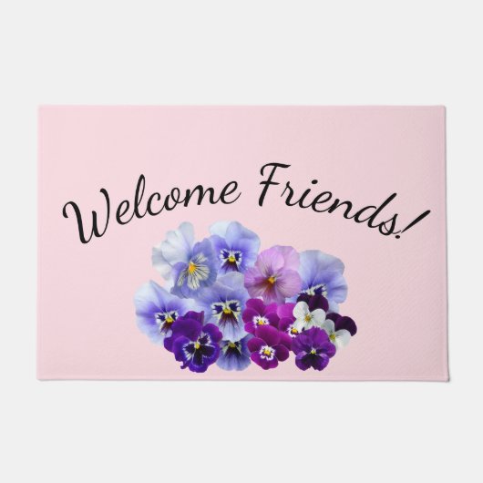 Welkom Friends Pansy Floral door Mat (Voorkant)