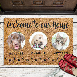Welkom Funny Pets House Custom 3 Cat Dog Foto Deurmat