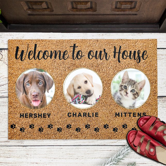 Welkom Funny Pets House Custom 3 Cat Dog Foto Deurmat (Creator heeft geüpload)
