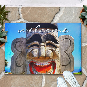 Welkom Funny Wood Totem Face Laughing Deurmat
