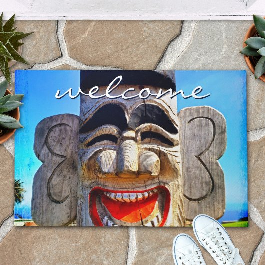 Welkom Funny Wood Totem Face Laughing Deurmat