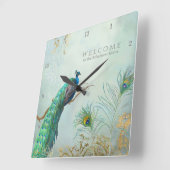 Welkom gastfamilie zaal Peacock n Feathers Art Vierkante Klok (Hoek)