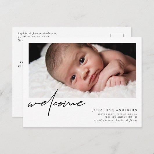Welkom Geboorteaankondiging & Dank u Briefkaart (Voorkant / Achterkant)