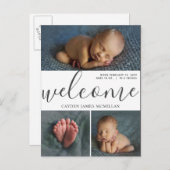 Welkom Geboorteaankondiging Drie Foto Briefkaart (Voorkant / Achterkant)