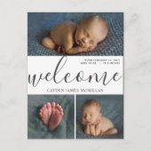 Welkom Geboorteaankondiging Drie Foto Briefkaart (Voorkant)