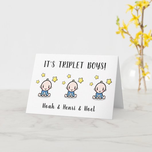 Welkom, gefeliciteerd met je triplet jongens, kaart (Gele Bloem)