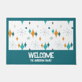Welkom gepersonaliseerde familienaam Retro Starbur Deurmat (Voorkant)