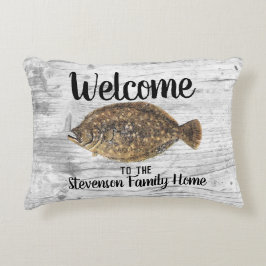 Welkom, Gevist Flounder Familienaam Rustic Fish Accent Kussen