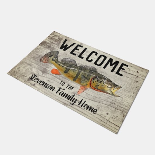 Welkom Gevist Peacock Bass Familienaam Home Deurmat (Schuin)