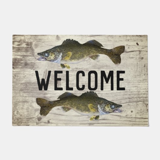 Welkom Gevist Walleye Fish Lake Home Cottage Deurmat (Voorkant)