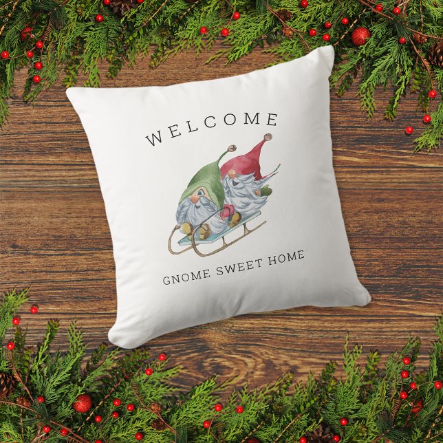 Welkom Gnome Sweet Home-kerstkledij Kussen (Creator heeft geüpload)